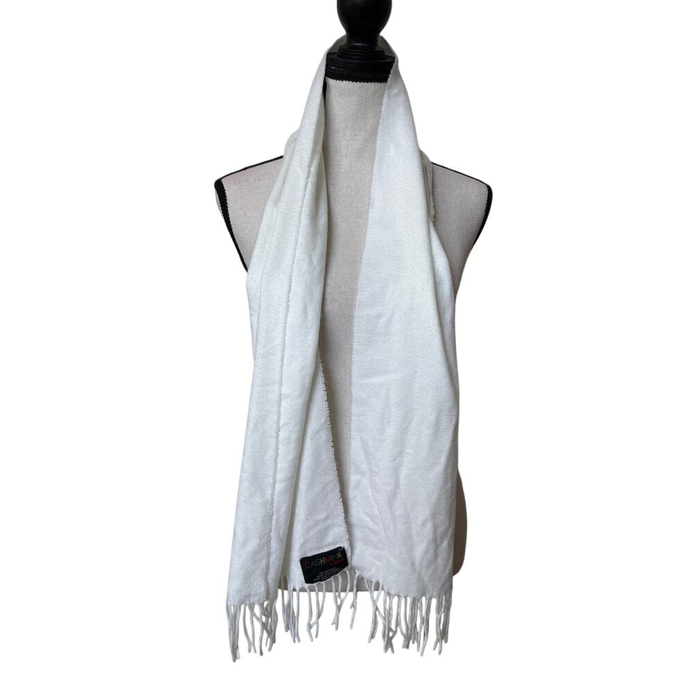 Vintage Cashmink V Fraas White Fringe Scarf Made in West Germany Acrylic